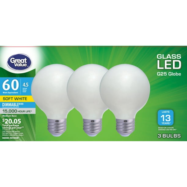 Replaces 60W Globe G25 Dimmable Soft White LED Energy Star Light Bulb with Medium Base Westinghouse 0514900 7W 